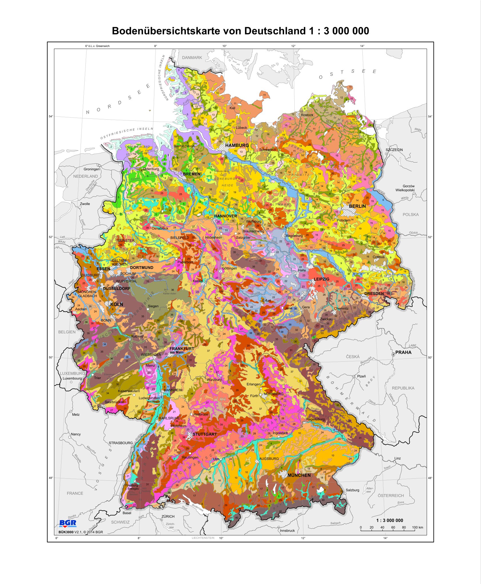 Bodenübersichtskarte Deutschlands von der Bundesanstalt für Geowissenschaften und Rohstoffe (BGR)